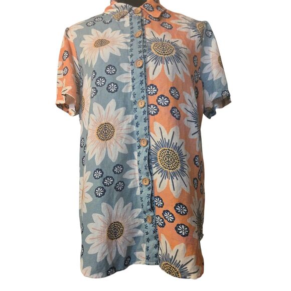 Farm Rio By Anthropologie M India Surf Shirt Linen Blend Brazilian Floral Hawaii - Picture 1 of 9